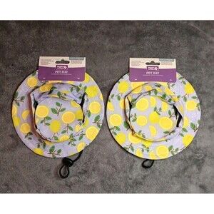 Heart to Tail Pet Hat Lemon Print Hat Adjustable Chin Strap S/M Dog Set Of 2